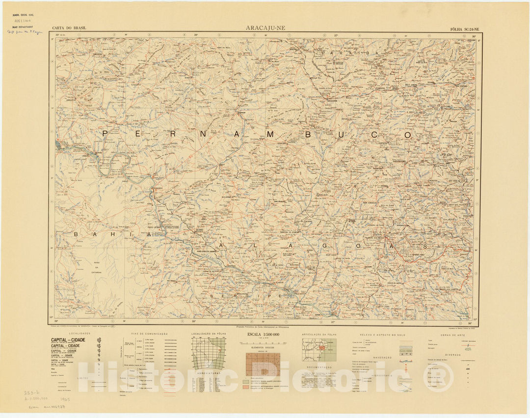 Map : Aracaju - NE, Brazil 1965, Carta do Brasil , Antique Vintage Reproduction