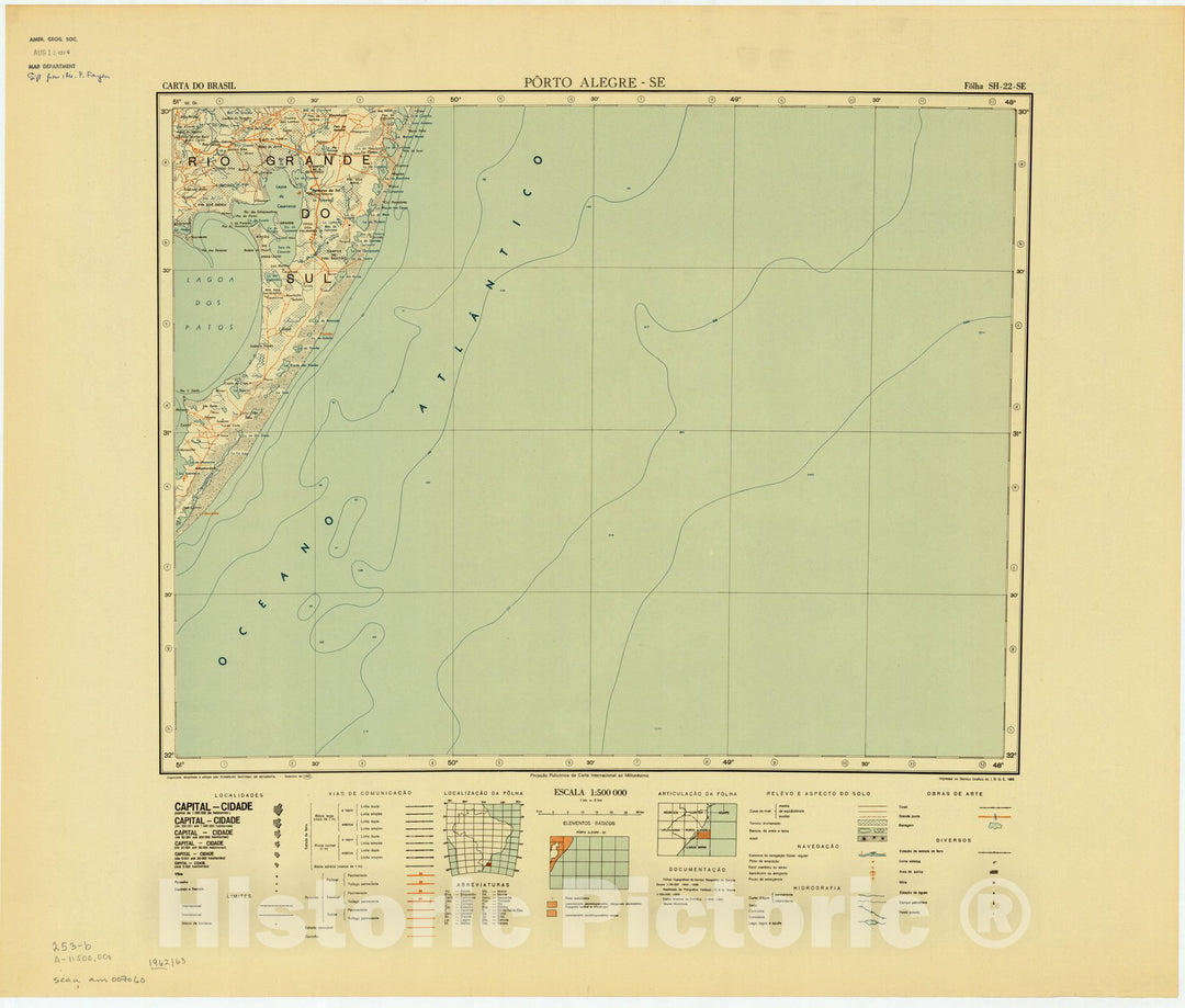 Map : Porto Alegre - SE, Brazil 1962, Carta do Brasil , Antique Vintage Reproduction