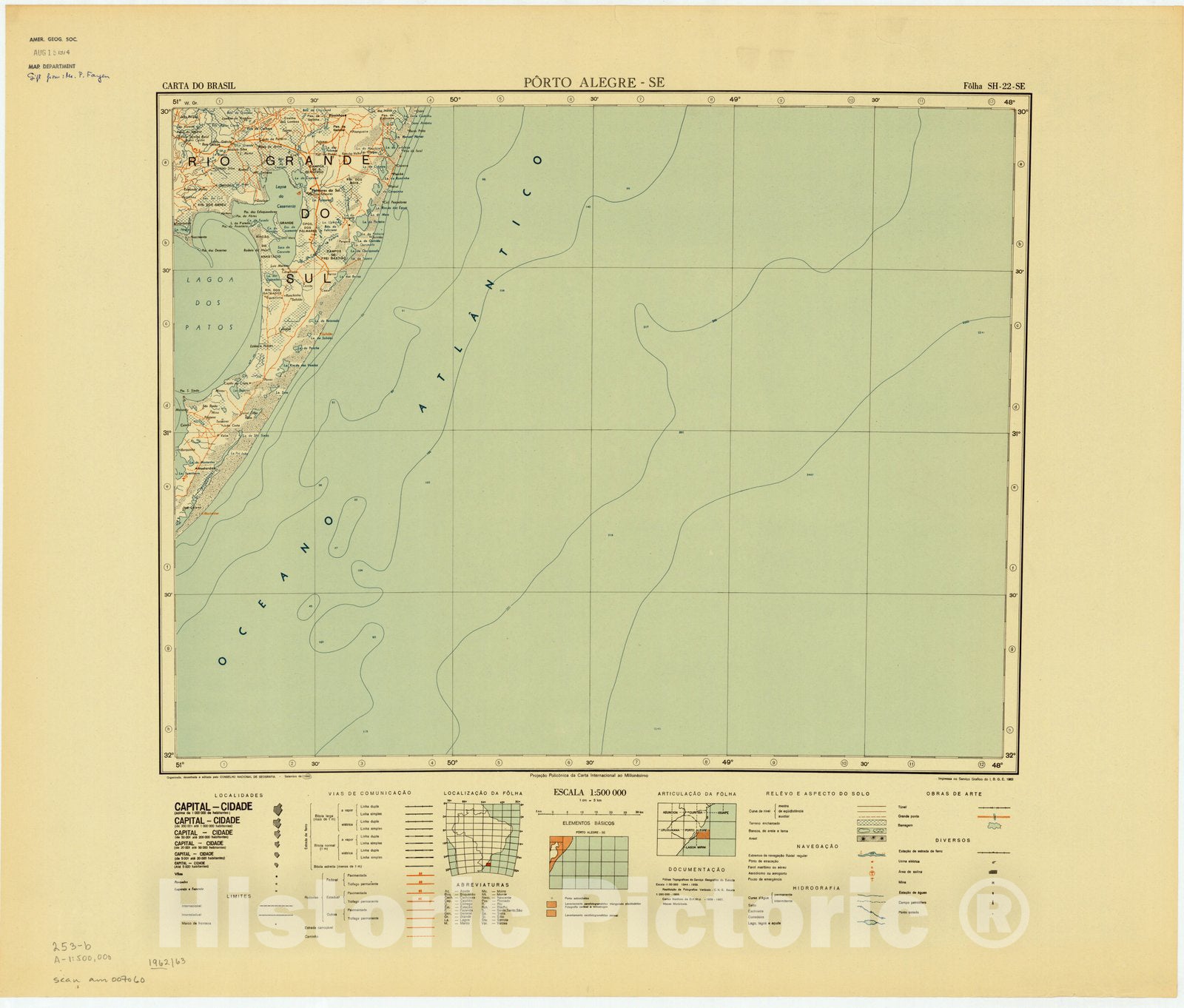 Map : Porto Alegre - SE, Brazil 1962, Carta do Brasil , Antique Vintage Reproduction