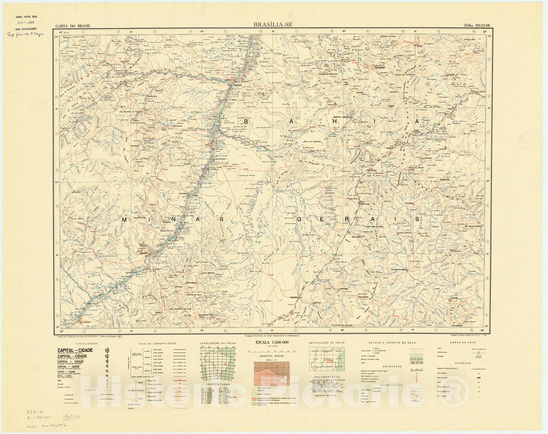 Map : Brasilia - SE, Brazil 1965, Carta do Brasil , Antique Vintage Reproduction