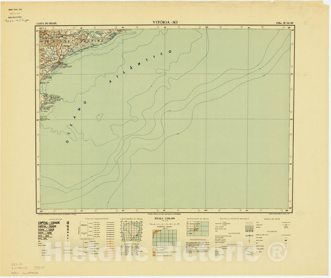 Map : Vitoria - SO, Brazil 1962, Carta do Brasil , Antique Vintage Reproduction