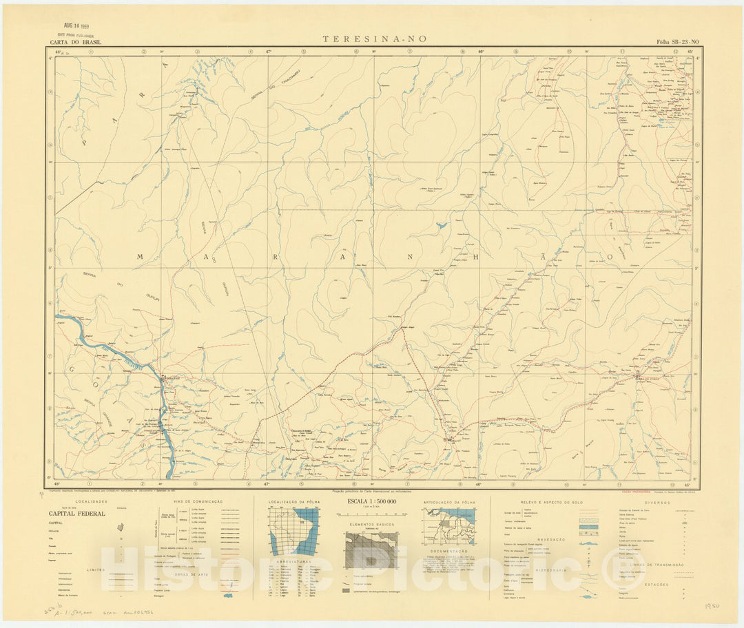 Map : Teresina - NO, Brazil 1950, Carta do Brasil , Antique Vintage Reproduction