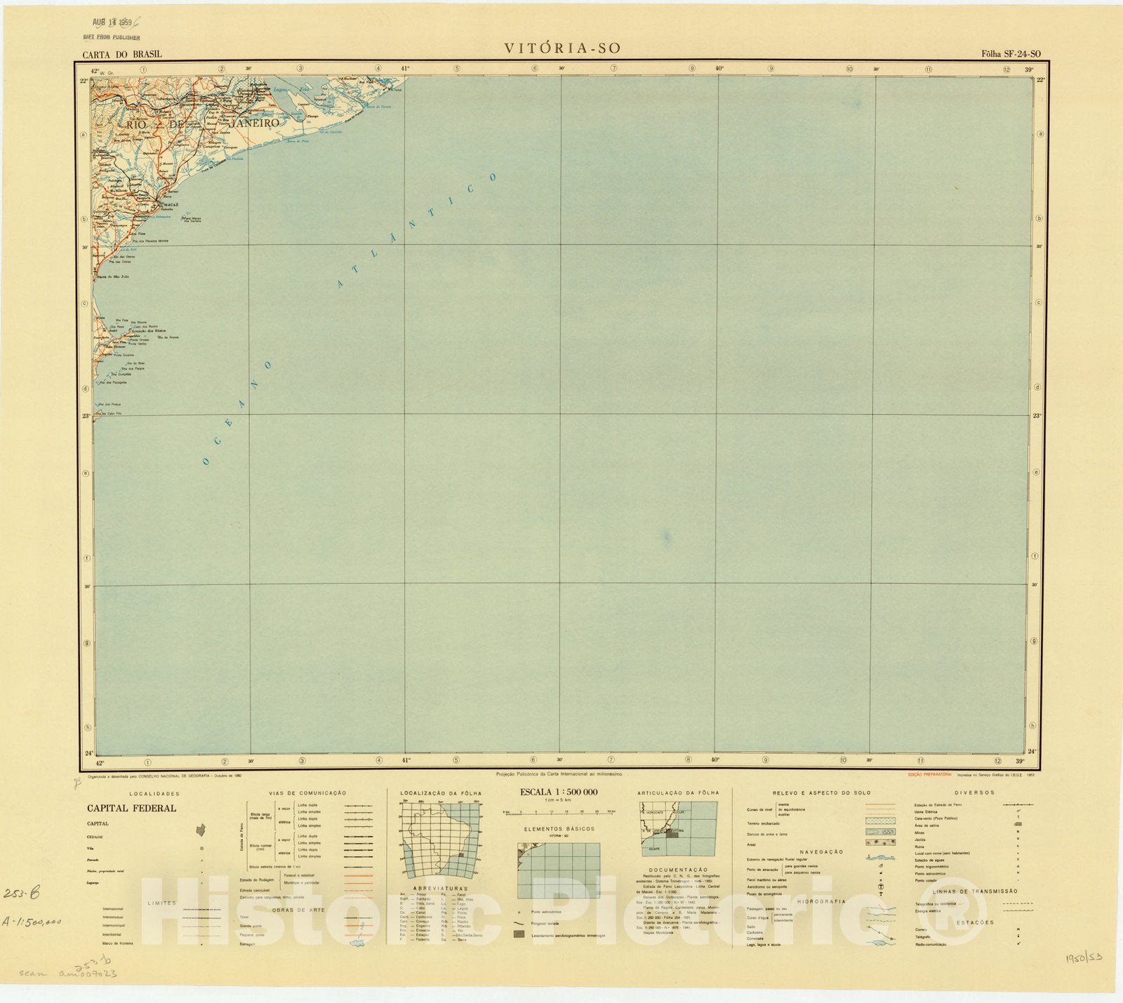 Map : Vitoria - SO, Brazil 1950, Carta do Brasil , Antique Vintage Reproduction