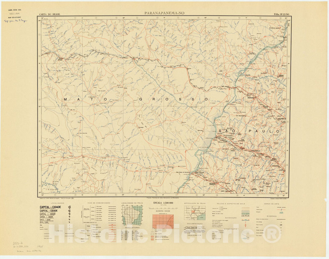 Map : Paranapanema -NO, Brazil 1965, Carta do Brasil , Antique Vintage Reproduction