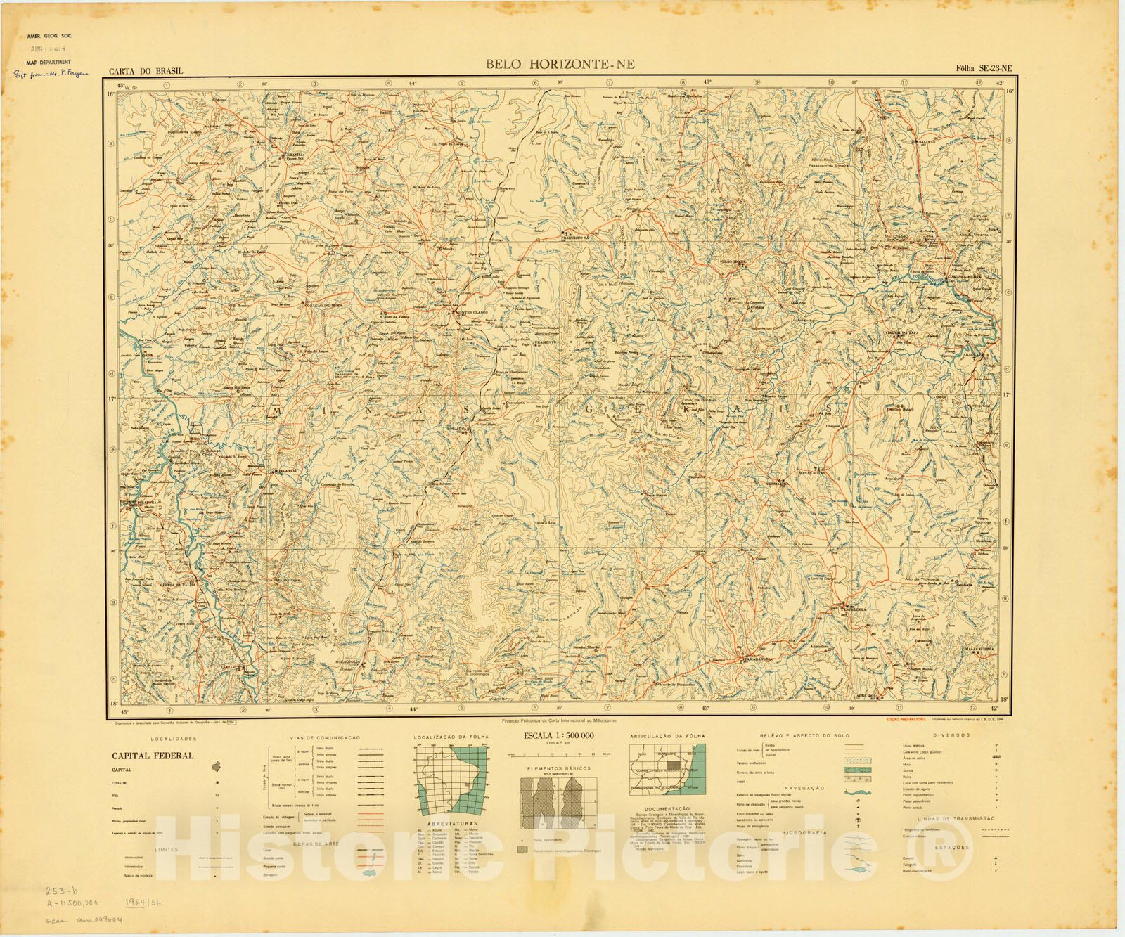 Map : Belo Horizonte - NE, Brazil 1954, Carta do Brasil , Antique Vintage Reproduction