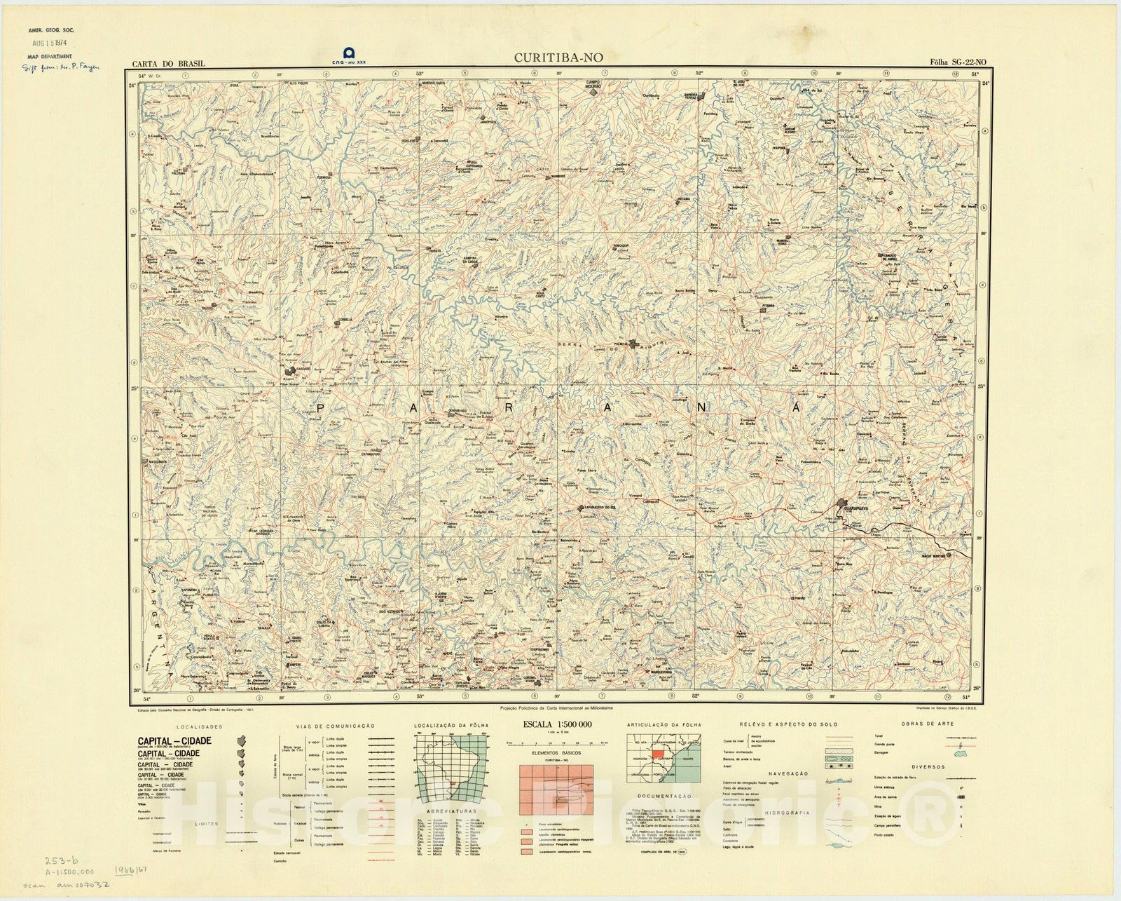 Map : Curitaba - NO, Brazil 1967, Carta do Brasil , Antique Vintage Reproduction