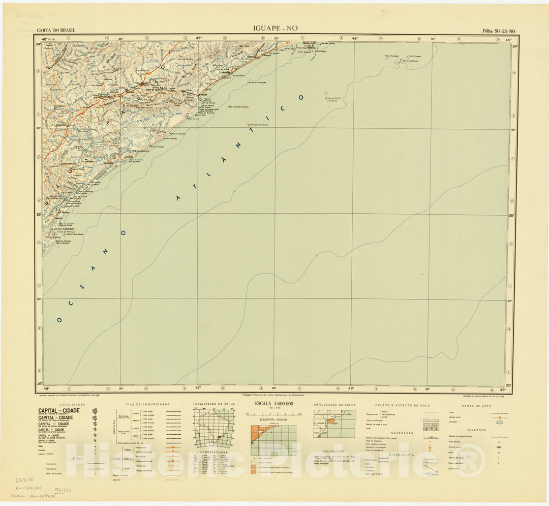 Map : Iguape - NO, Brazil 1962, Carta do Brasil , Antique Vintage Reproduction