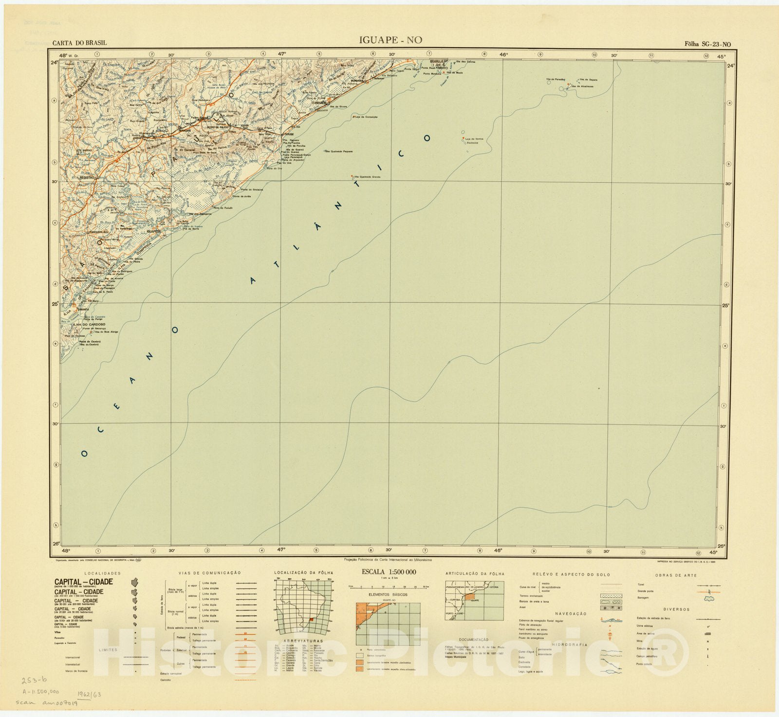 Map : Iguape - NO, Brazil 1962, Carta do Brasil , Antique Vintage Reproduction