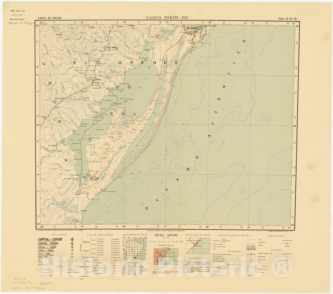 Map : Lagoa Mirim - NO, Brazil 1962, Carta do Brasil , Antique Vintage Reproduction