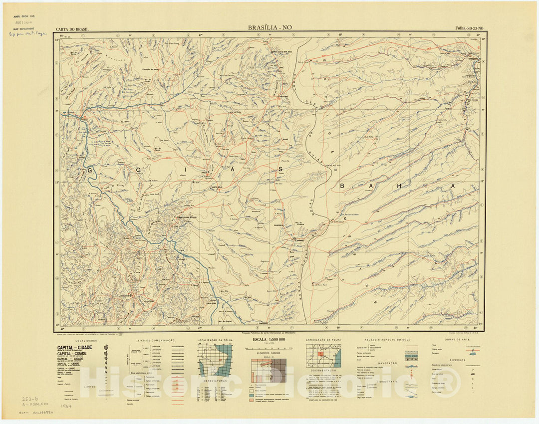 Map : Brasilia - NO, Brazil 1964, Carta do Brasil , Antique Vintage Reproduction