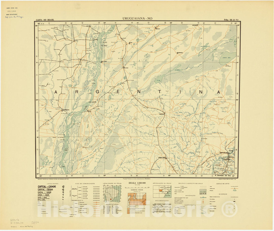 Map : Uruguaiana -NO, Brazil 1962, Carta do Brasil , Antique Vintage Reproduction