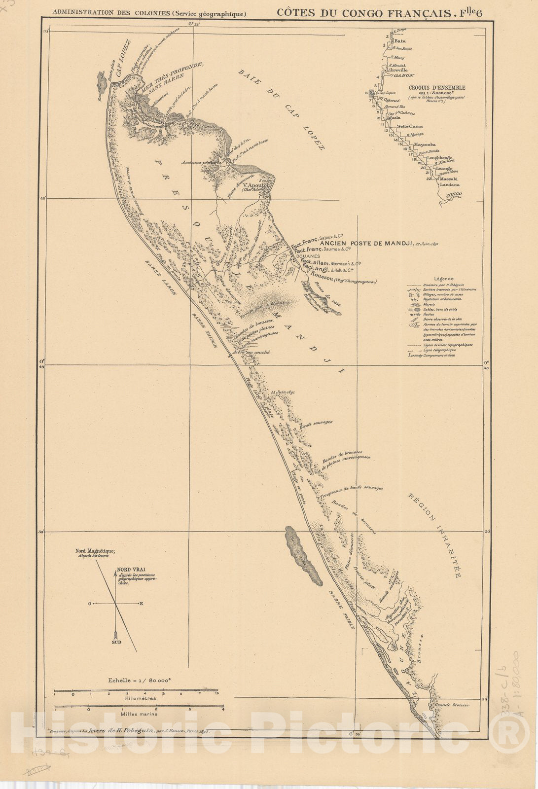 Map : Africa 1893 12, Atlas des co?tes du Congo franc?ais en vingt-deux feuilles a l'echelle de 1, Antique Vintage Reproduction