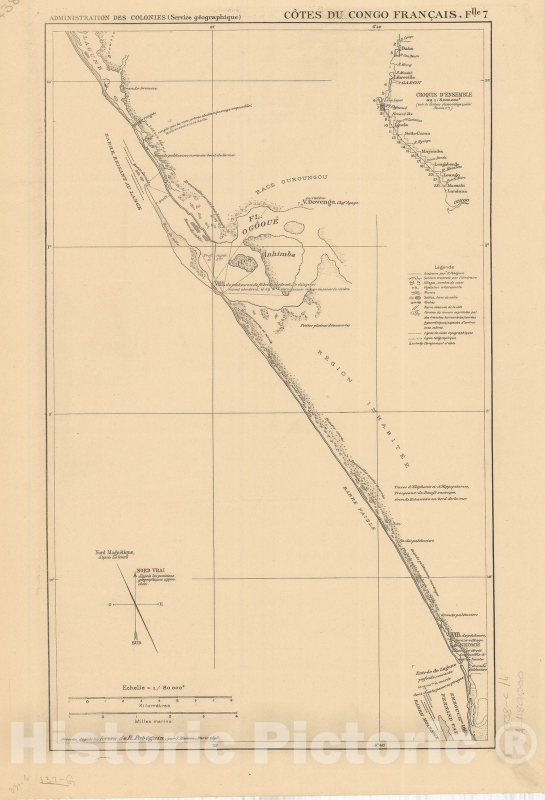 Map : Africa 1893 13, Atlas des co?tes du Congo franc?ais en vingt-deux feuilles a l'echelle de 1, Antique Vintage Reproduction