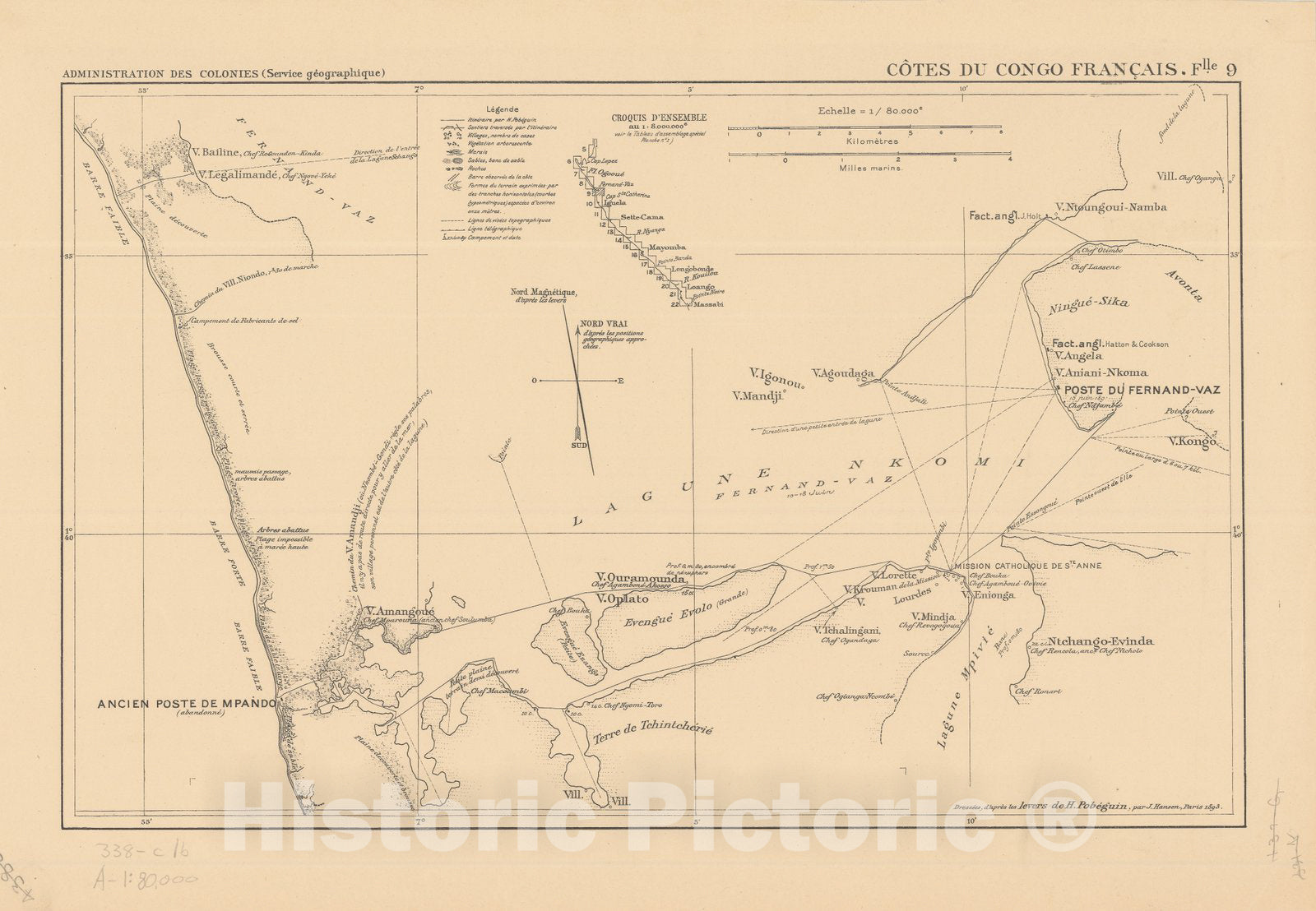 Map : Africa 1893 15, Atlas des co?tes du Congo franc?ais en vingt-deux feuilles a l'echelle de 1, Antique Vintage Reproduction