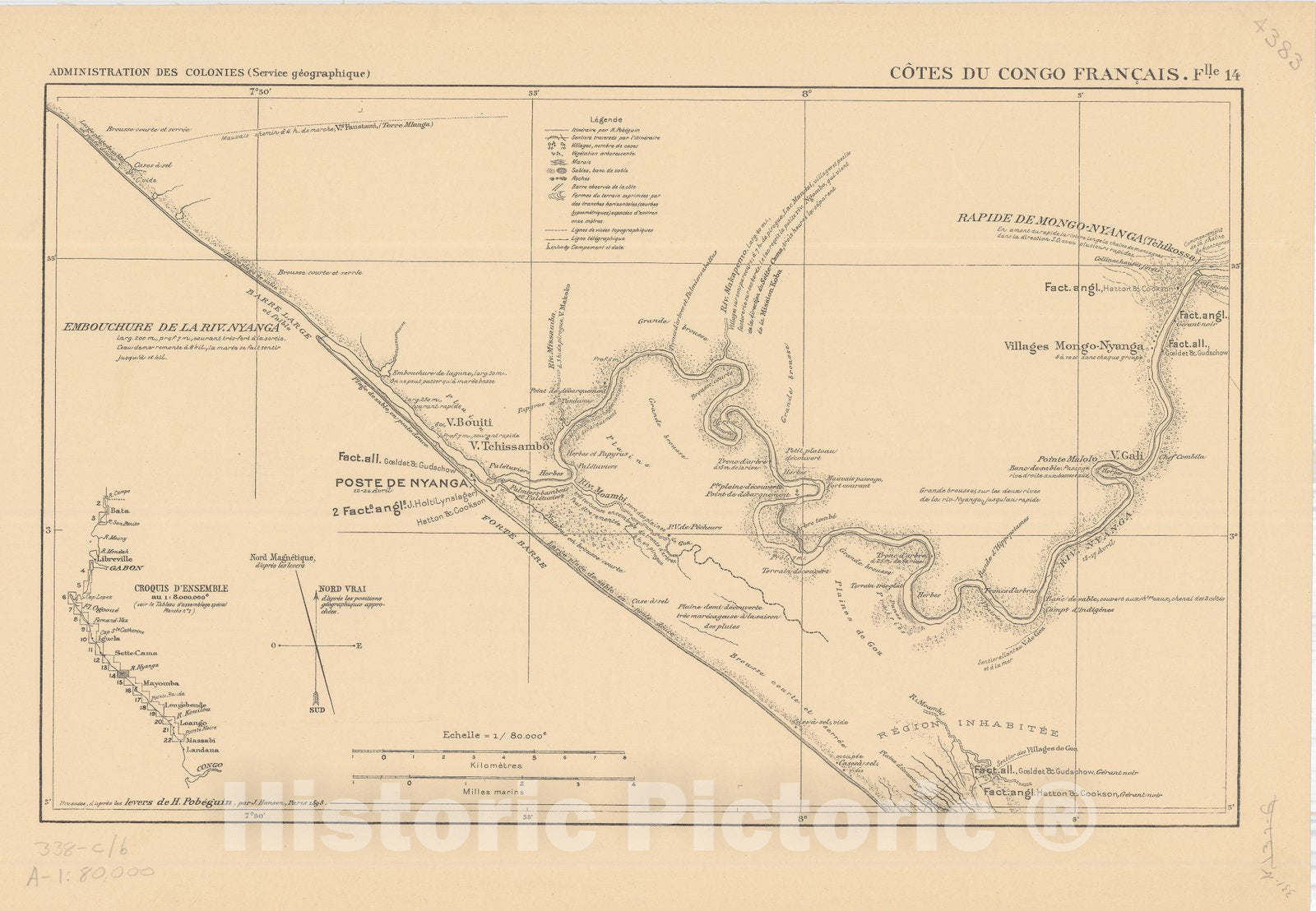 Map : Africa 1893 17, Atlas des co?tes du Congo franc?ais en vingt-deux feuilles a l'echelle de 1, Antique Vintage Reproduction