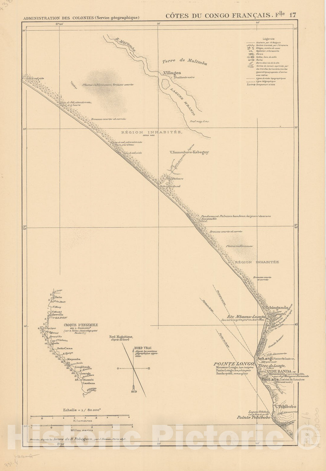 Map : Africa 1893 20, Atlas des co?tes du Congo franc?ais en vingt-deux feuilles a l'echelle de 1, Antique Vintage Reproduction