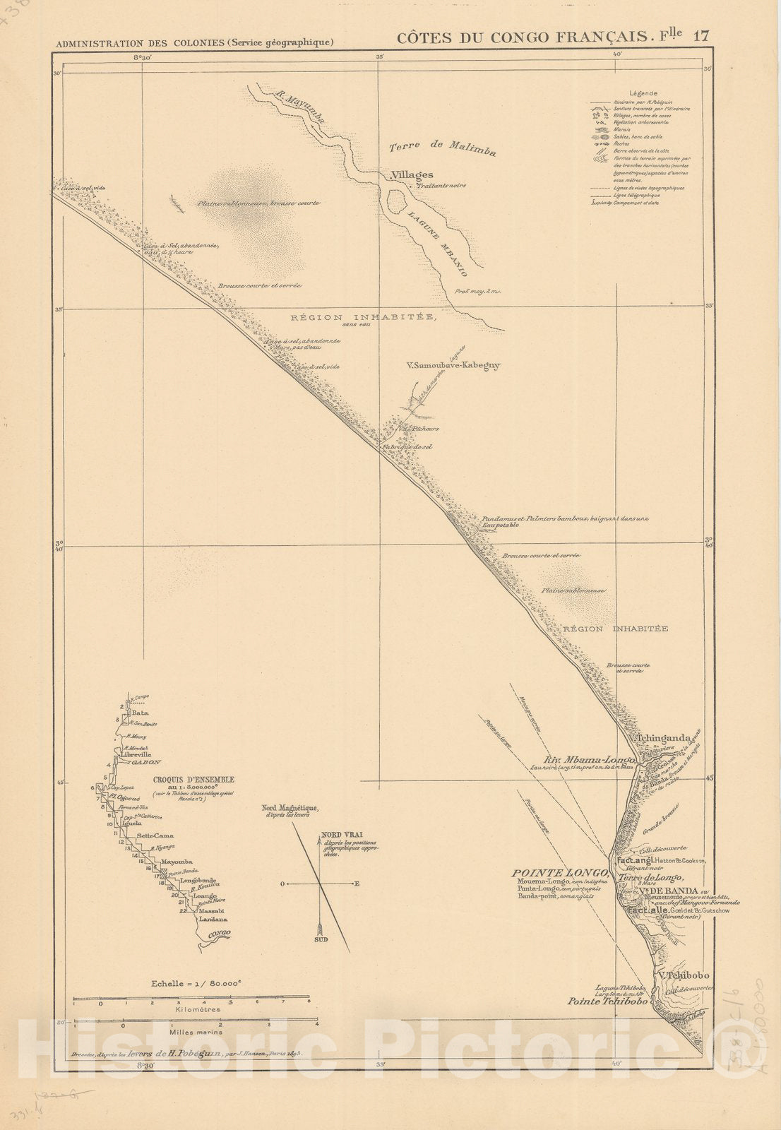 Map : Africa 1893 20, Atlas des co?tes du Congo franc?ais en vingt-deux feuilles a l'echelle de 1, Antique Vintage Reproduction