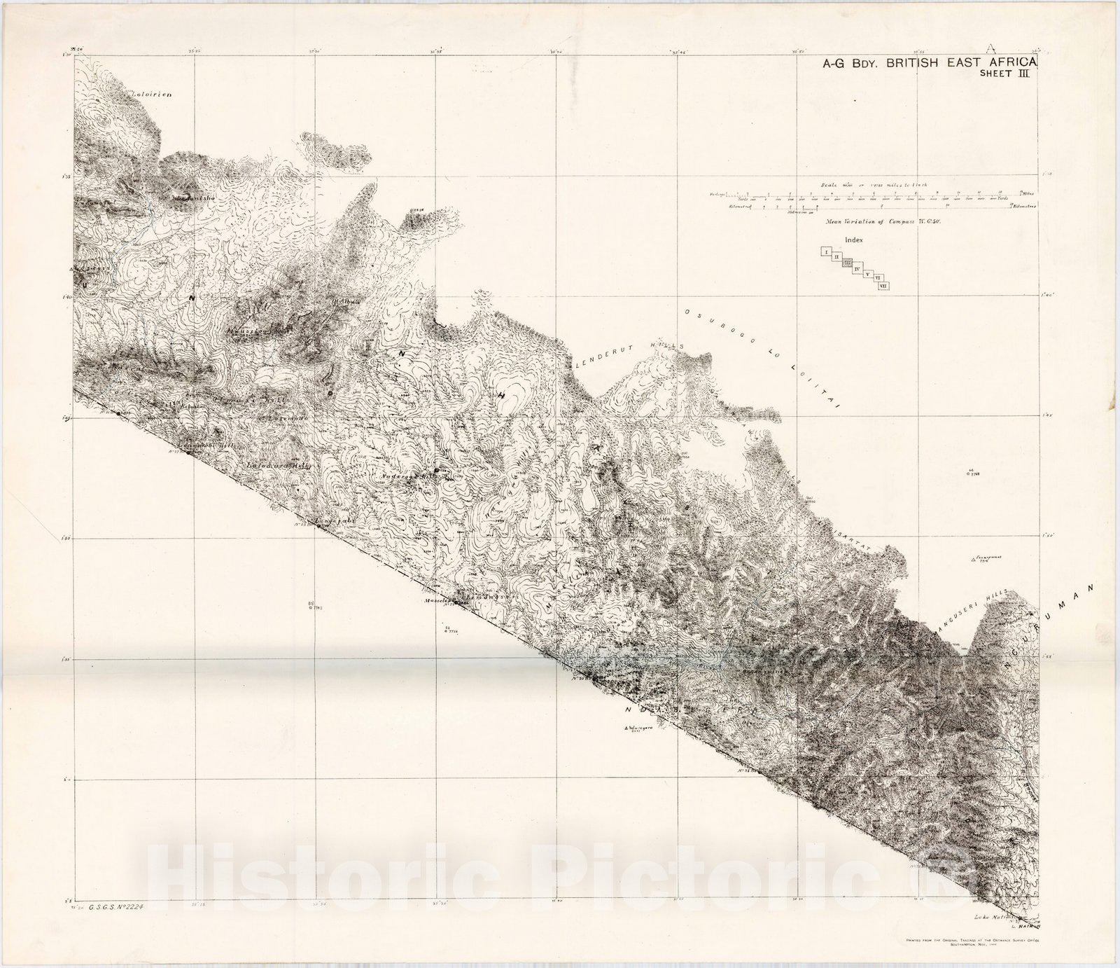 Map : East Africa 1906 7, Anglo-German boundary, East Africa 1904& 1905 , Antique Vintage Reproduction