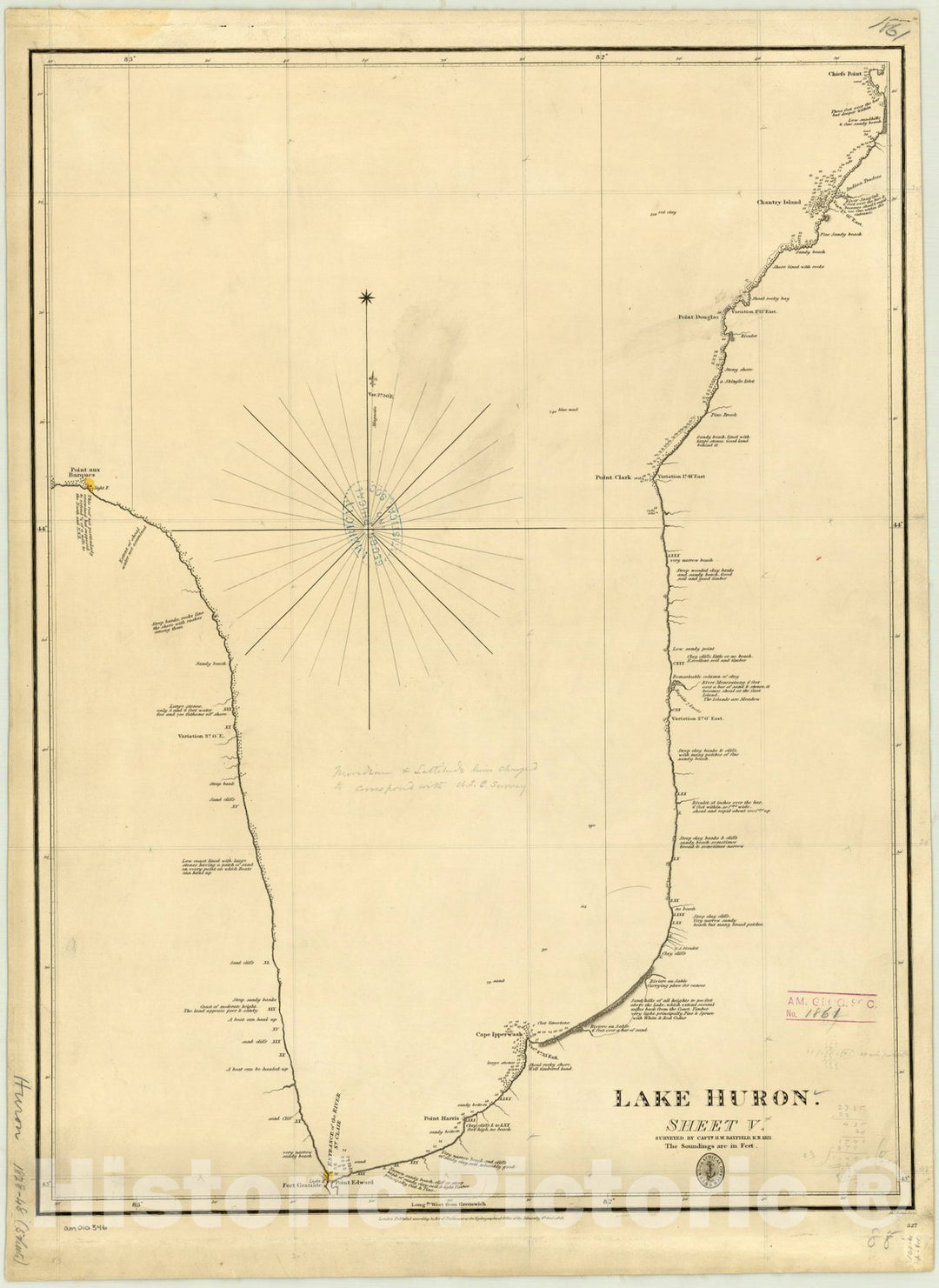 Map : Lake Huron 1828-1848 5, Lake Huron , Antique Vintage Reproduction