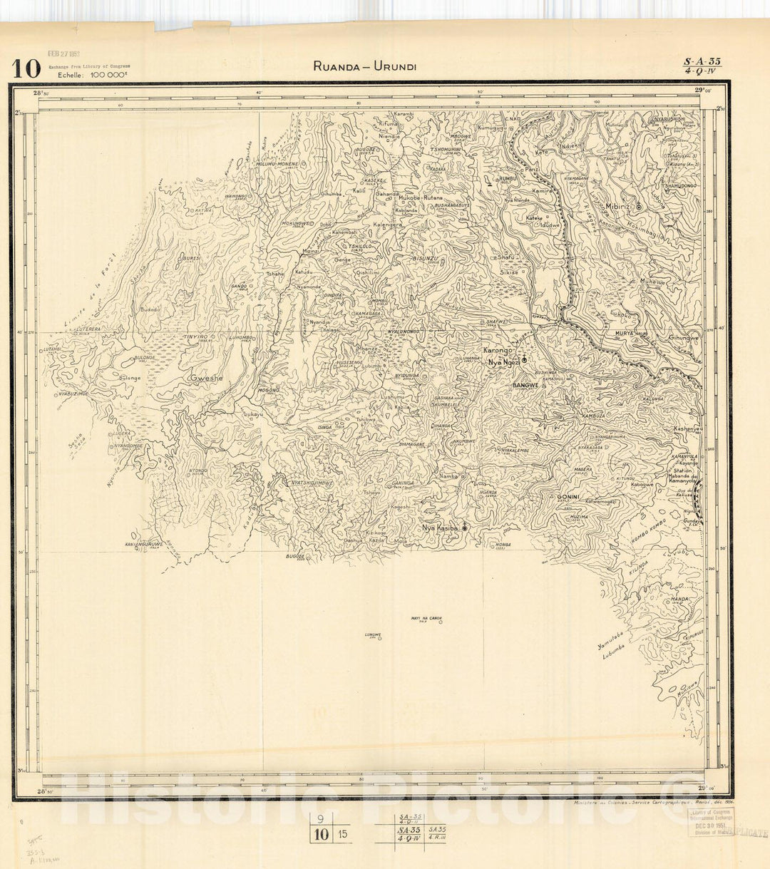 Map : Ruanda-Urundi, Africa 1948 26, Belgian Congo, Africa Ruanda-Urundi District scale 1:100,000 , Antique Vintage Reproduction