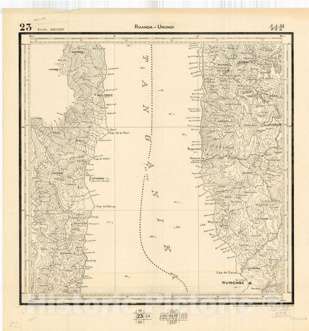 Map : Ruanda-Urundi, Africa 1948 27, Belgian Congo, Africa Ruanda-Urundi District scale 1:100,000 , Antique Vintage Reproduction