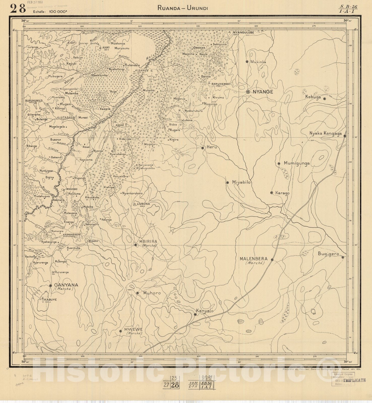 Map : Ruanda-Urundi, Africa 1948 28, Belgian Congo, Africa Ruanda-Urundi District scale 1:100,000 , Antique Vintage Reproduction