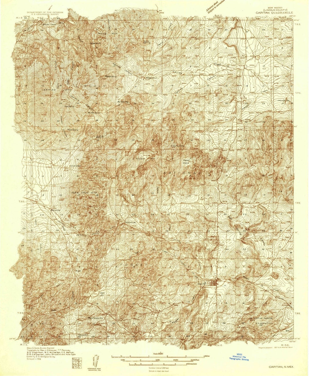 1934 Capitan, NM - New Mexico - USGS Topographic Map v2