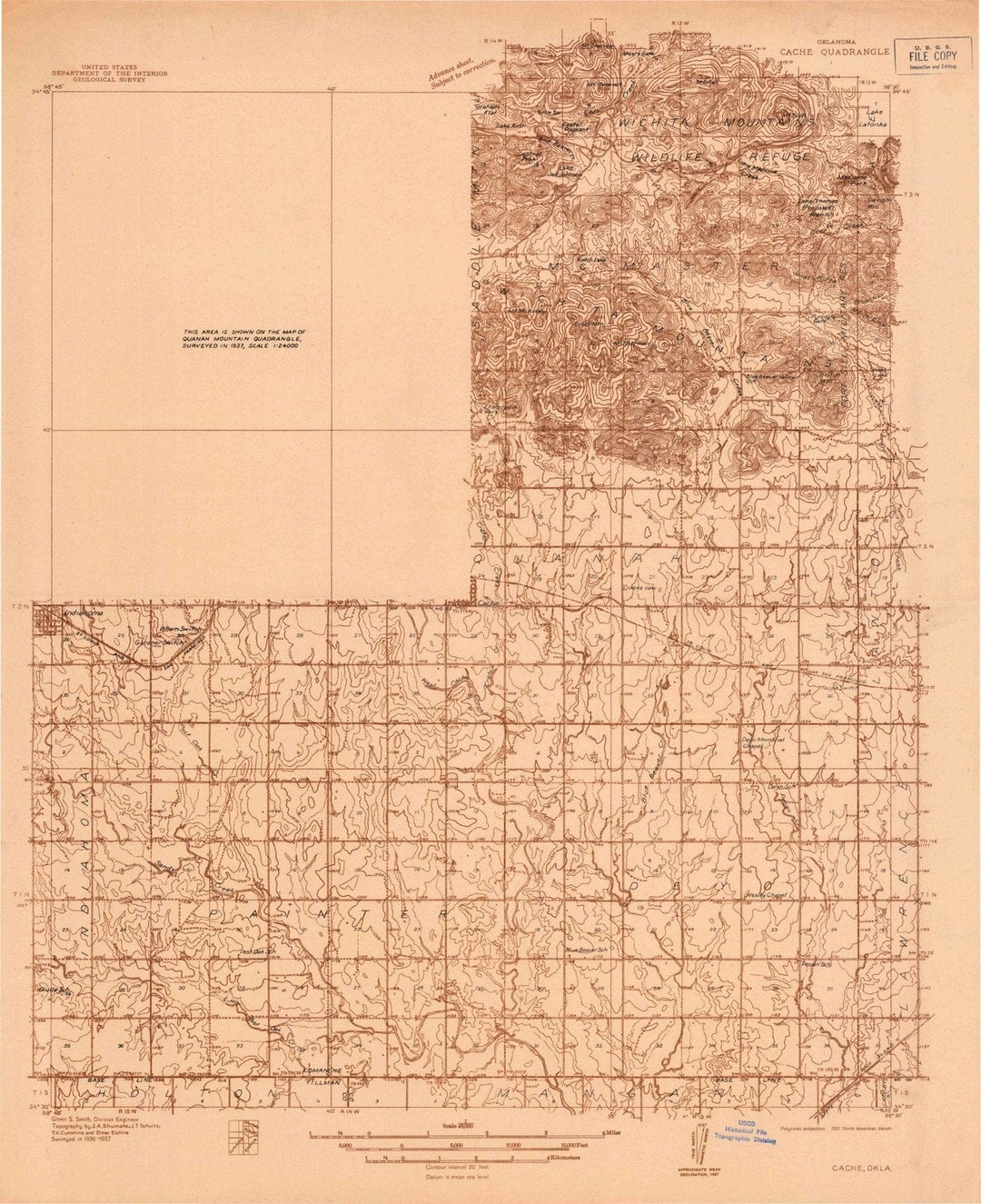 1937 Cache, OK - Oklahoma - USGS Topographic Map