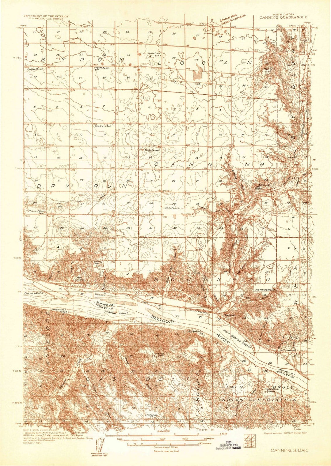 1934 Canning, SD - South Dakota - USGS Topographic Map