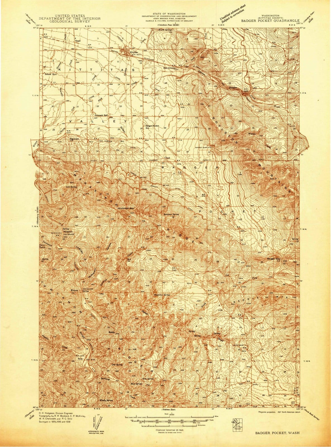 1938 Badger Pocket, WA - Washington - USGS Topographic Map