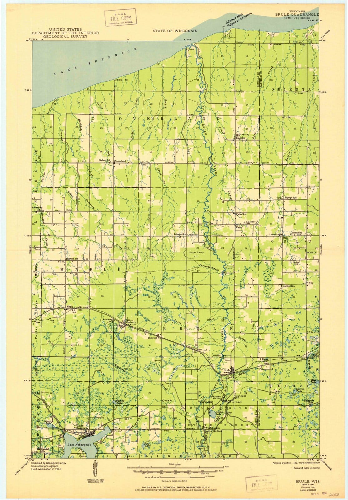 1947 Brule, WI - Wisconsin - USGS Topographic Map