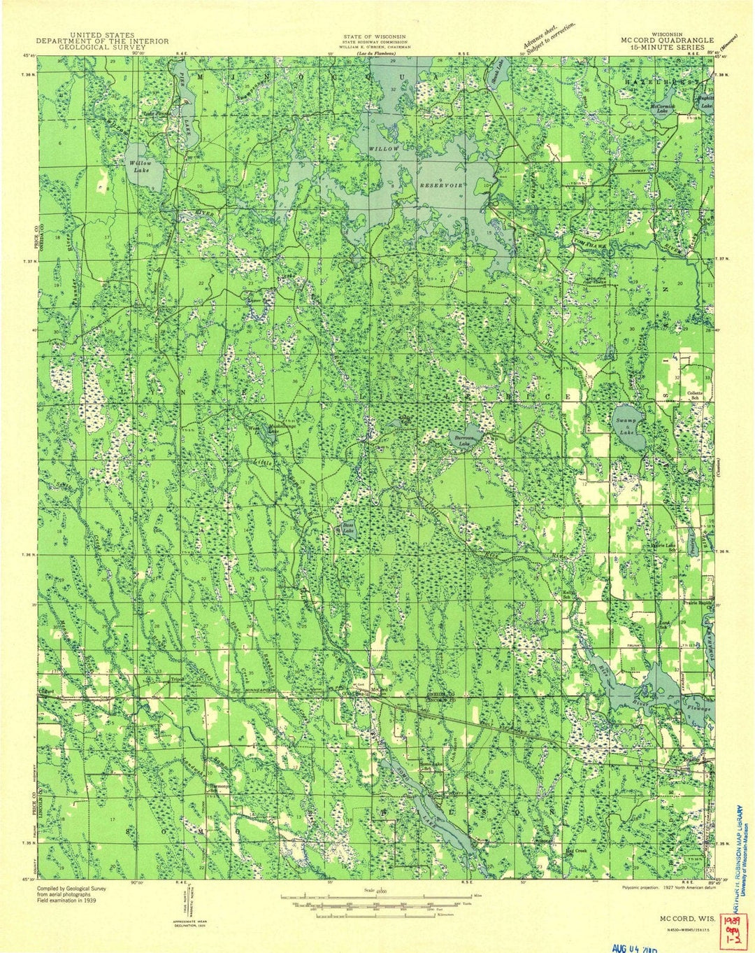 1939 Mc Cord, WI - Wisconsin - USGS Topographic Map