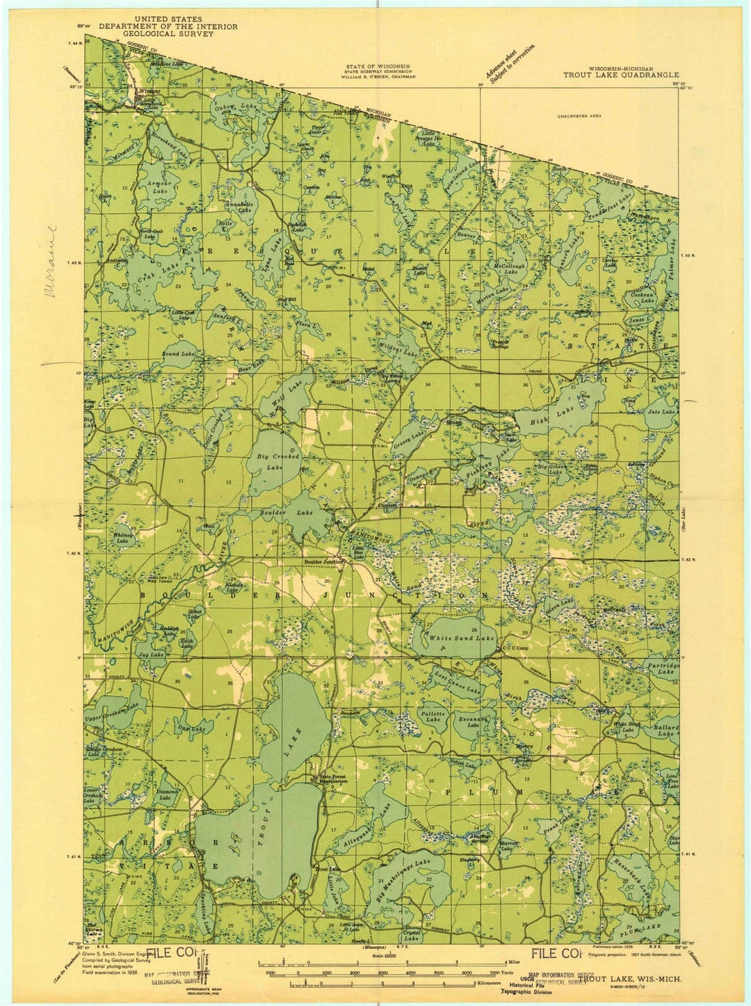 1939 Trout Lake, WI - Wisconsin - USGS Topographic Map