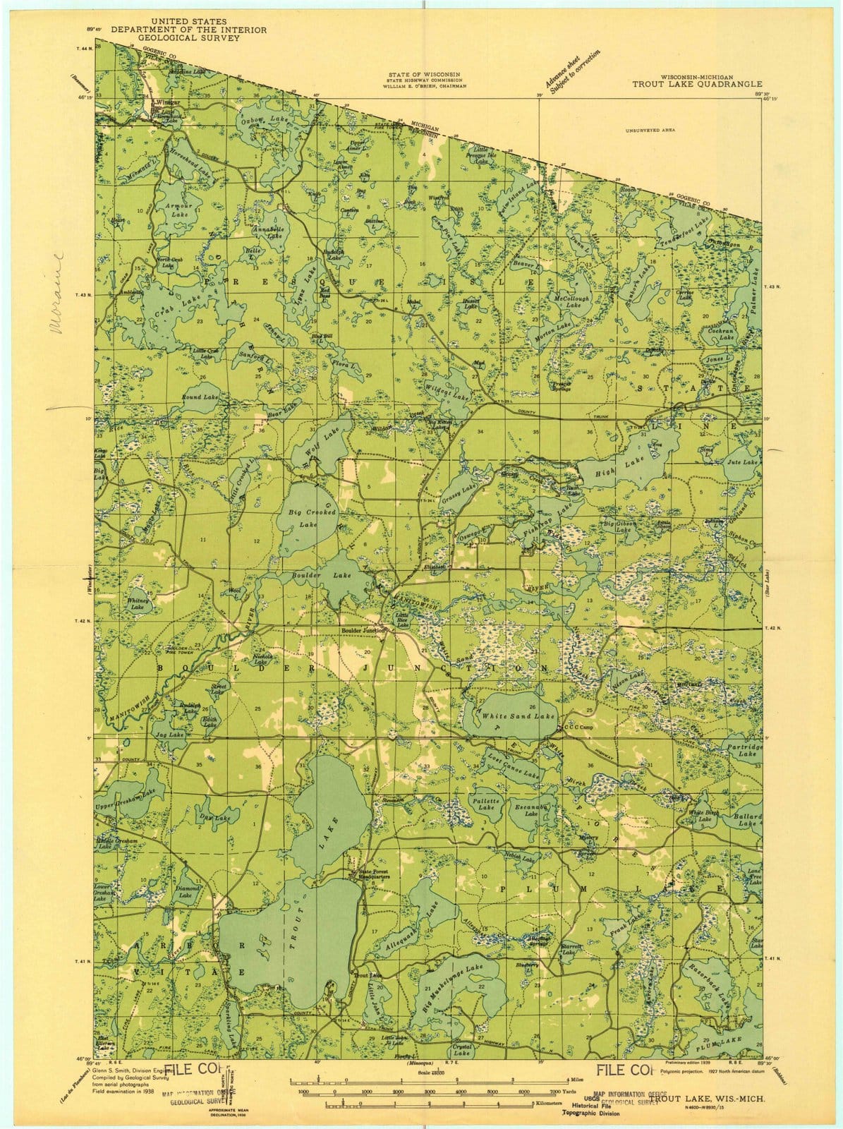 1939 Trout Lake, WI - Wisconsin - USGS Topographic Map