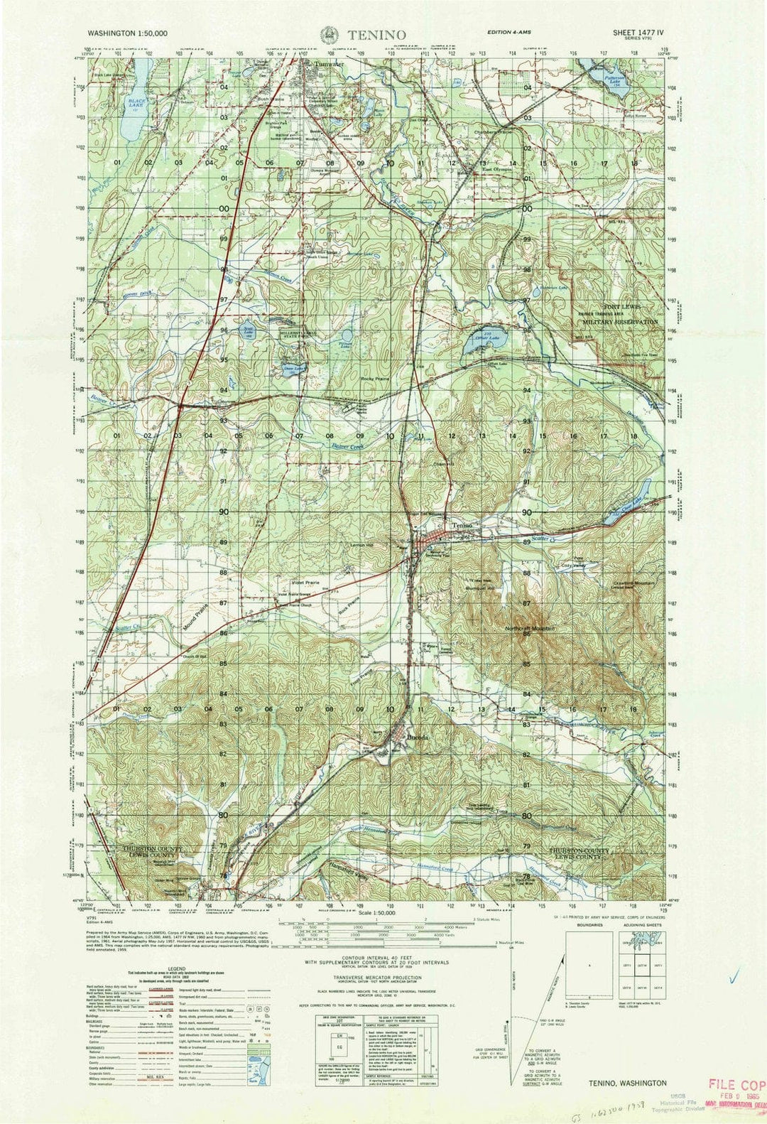 1964 Tenino, WA - Washington - USGS Topographic Map