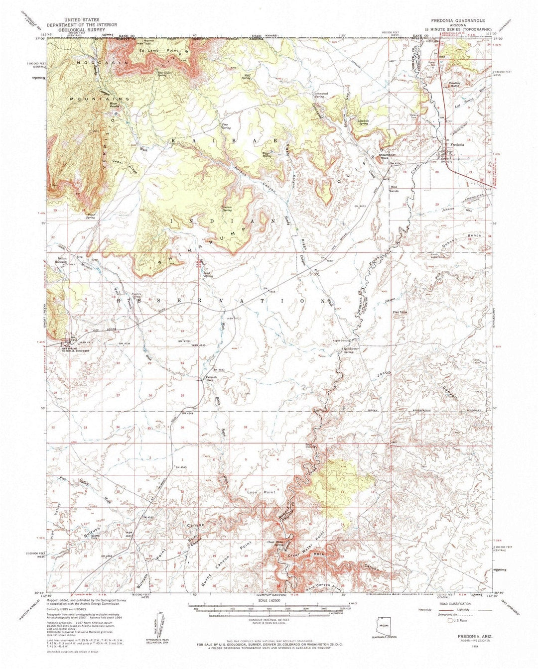 1954 Fredonia, AZ - Arizona - USGS Topographic Map v3