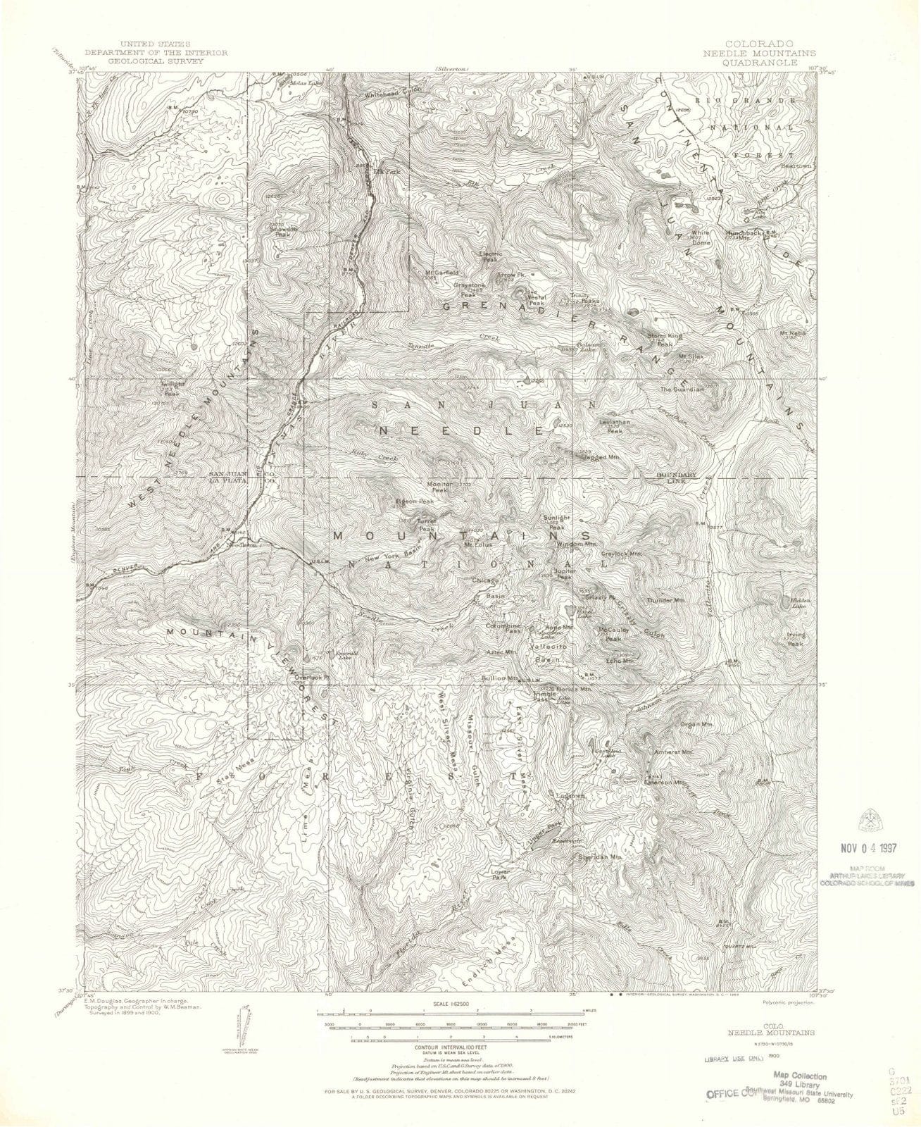 1900 Needle Mountains, CO - Colorado - USGS Topographic Map