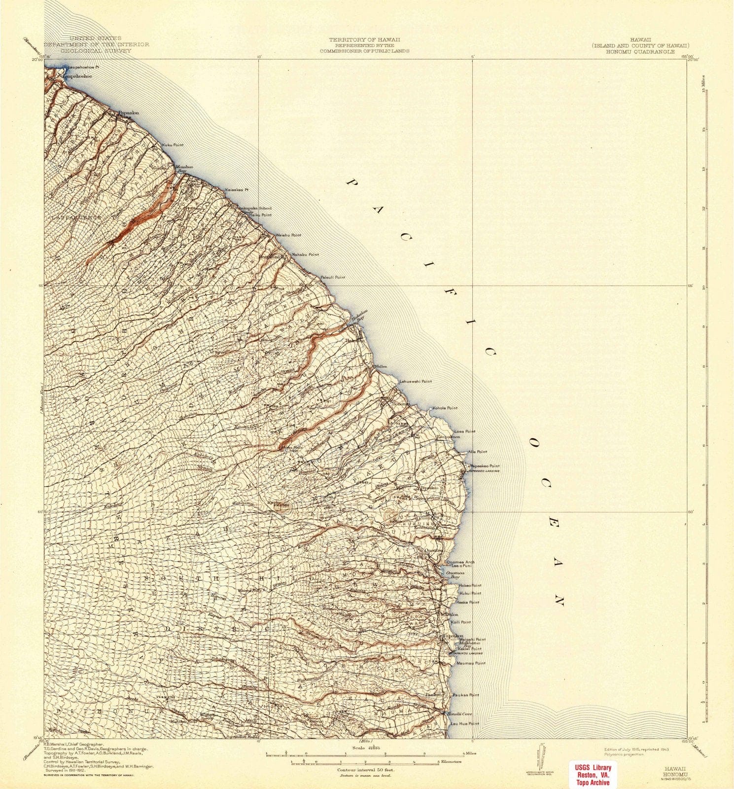 1915 Honomu, HI - Hawaii - USGS Topographic Map