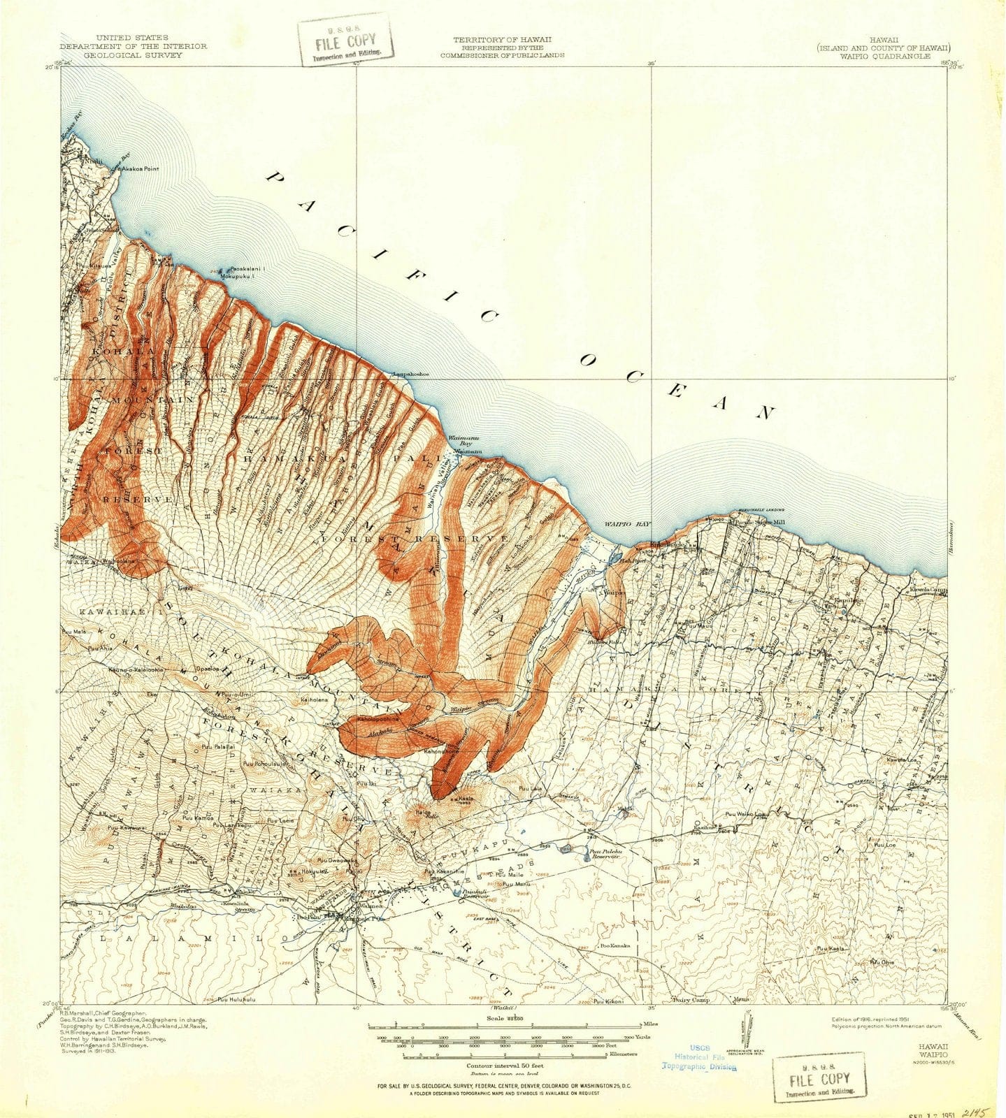 1916 Waipio, HI - Hawaii - USGS Topographic Map