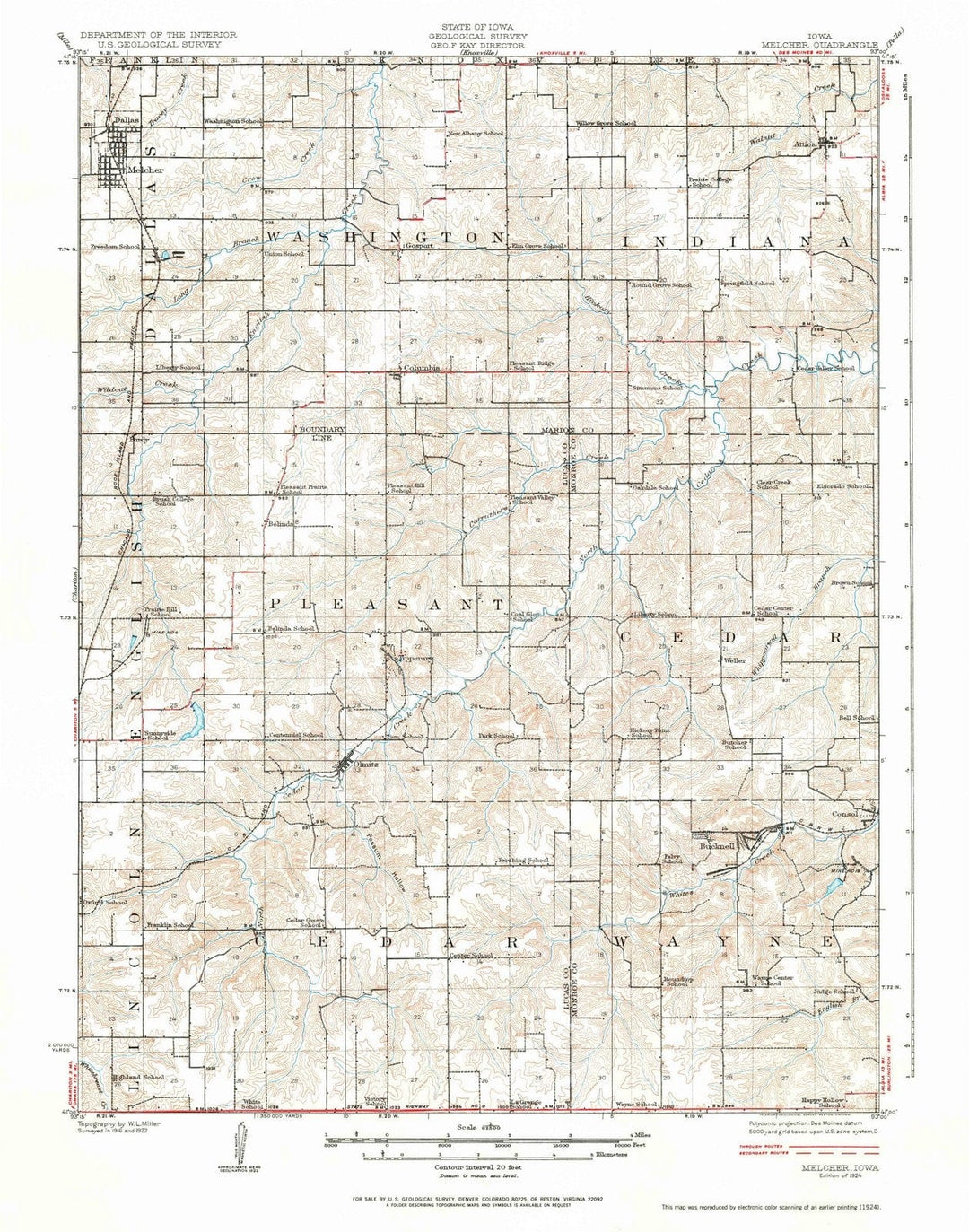 1924 Melcher, IA - Iowa - USGS Topographic Map