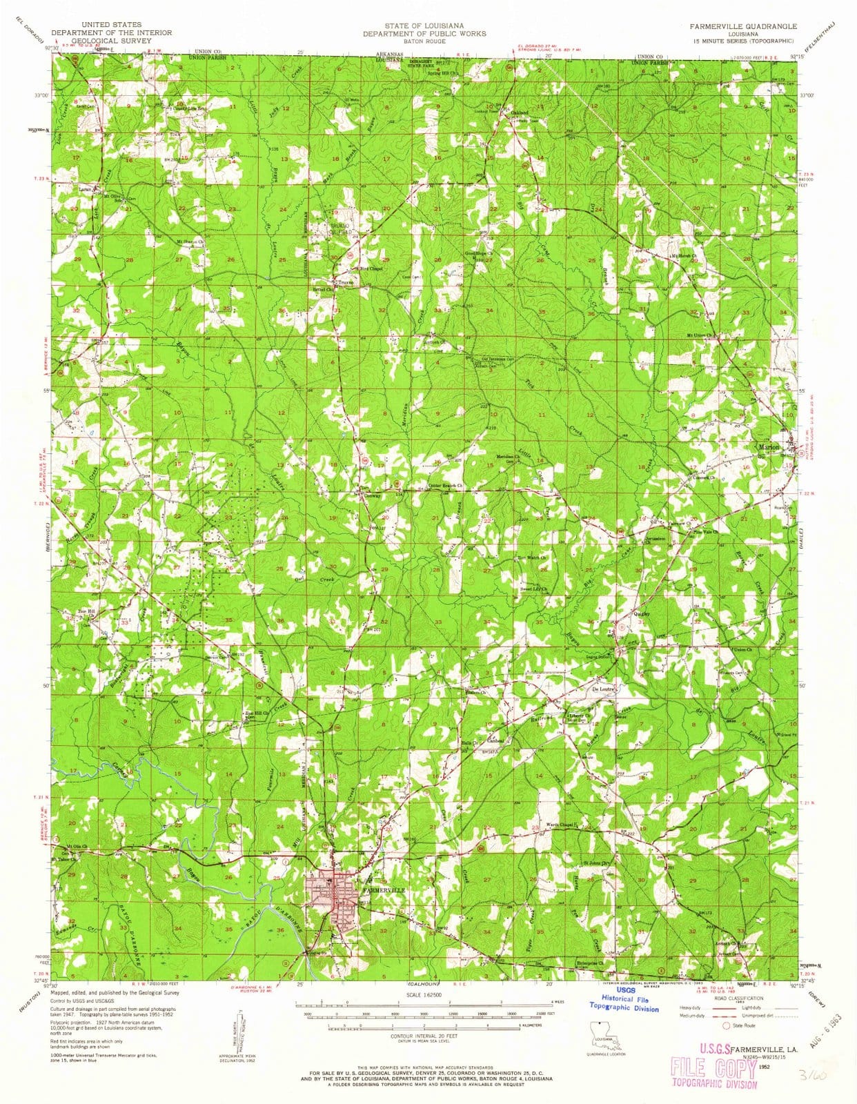 1952 Farmerville, LA - Louisiana - USGS Topographic Map