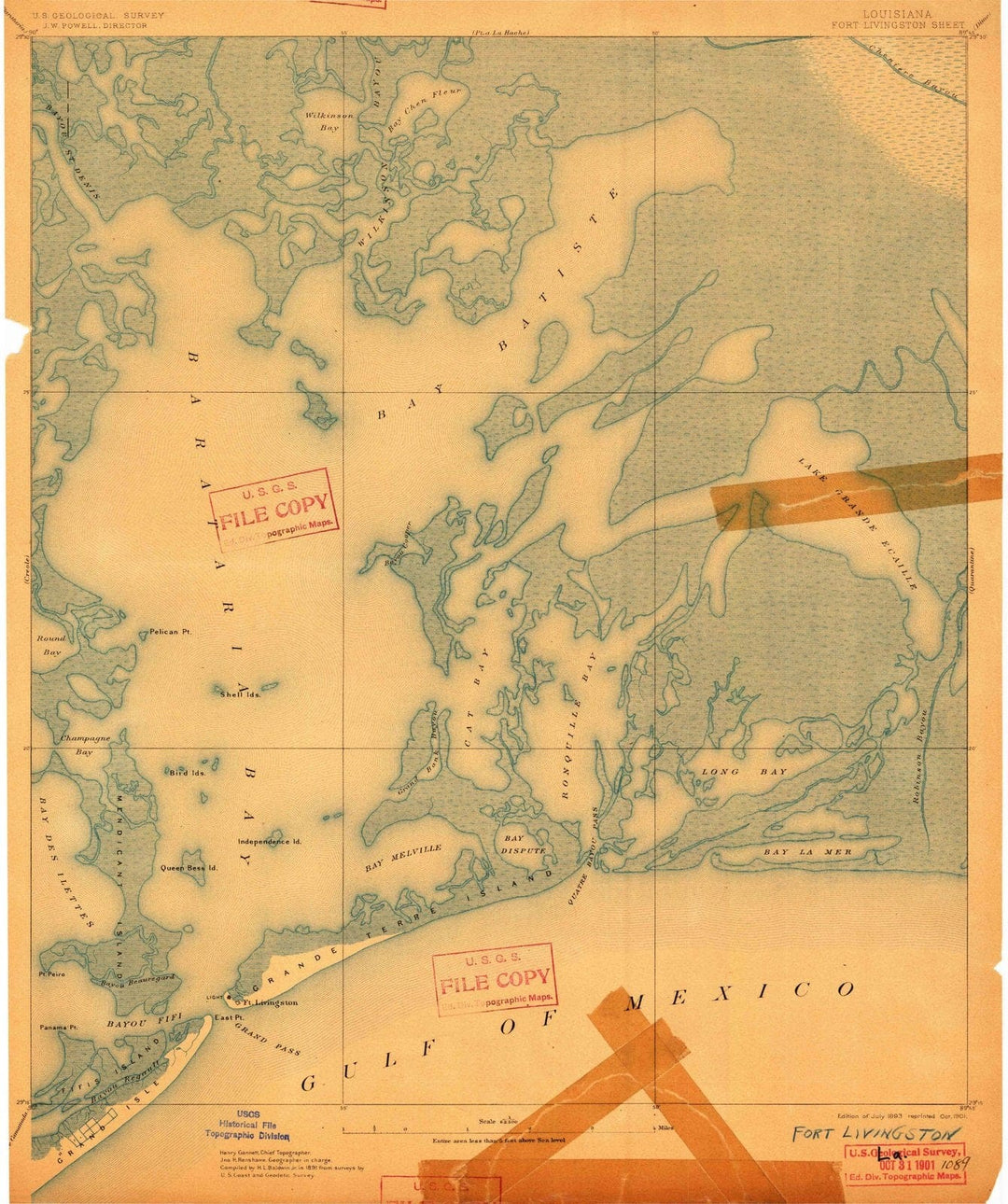 1893 Fort Livingston, LA - Louisiana - USGS Topographic Map