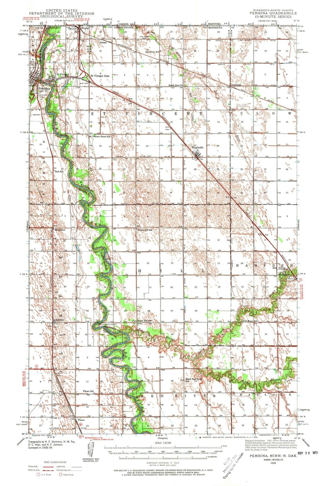 1939 Pembina, ND - North Dakota - USGS Topographic Map