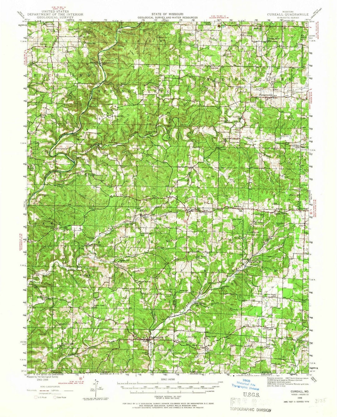 1944 Cureall, MO - Missouri - USGS Topographic Map