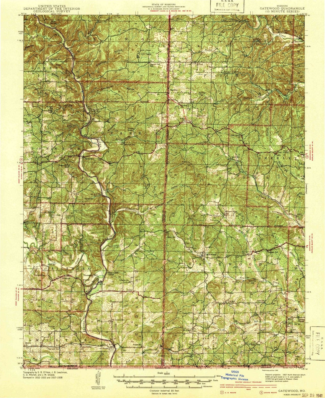 1941 Gatewood, MO - Missouri - USGS Topographic Map