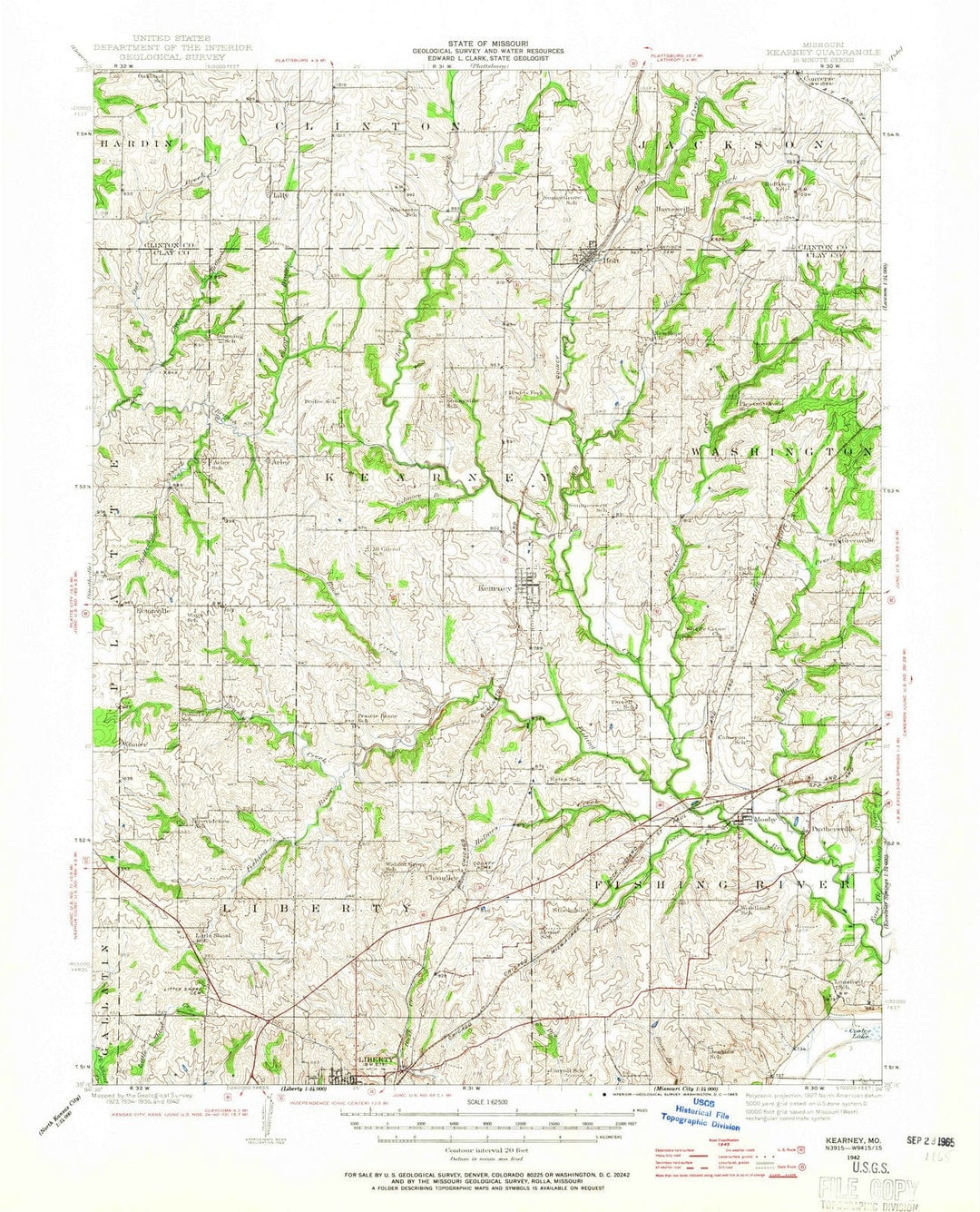 1942 Kearney, MO - Missouri - USGS Topographic Map