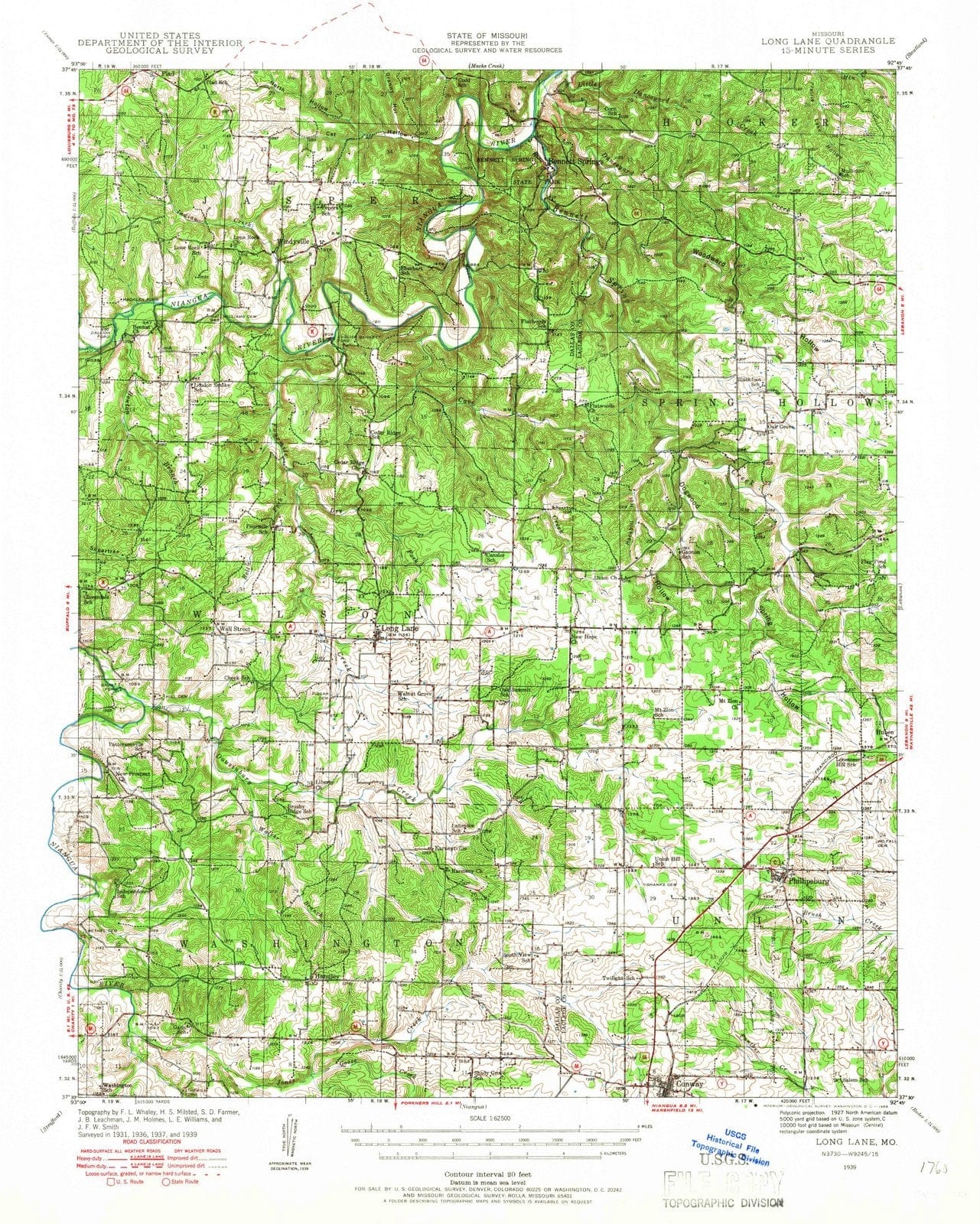 1939 Long Lane, MO - Missouri - USGS Topographic Map