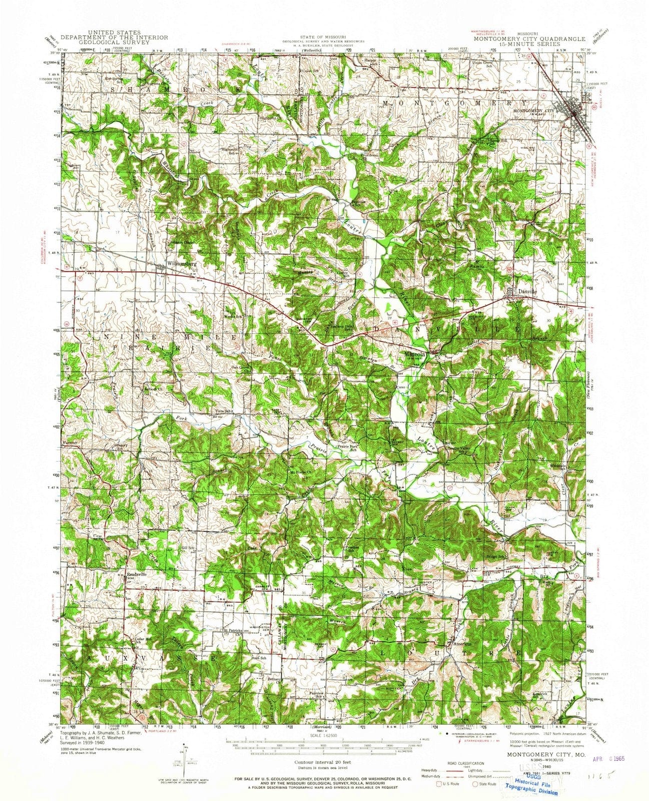 1940 Montgomery City, MO - Missouri - USGS Topographic Map