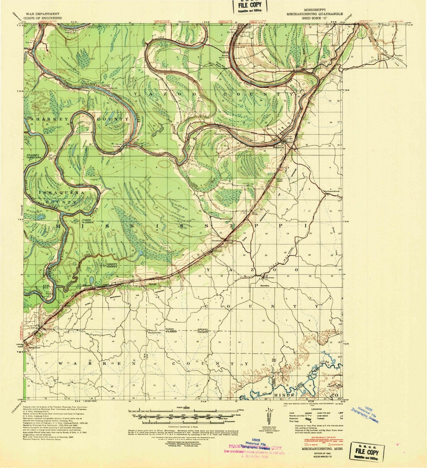 1940 Mechanicsburg, MS - Mississippi - USGS Topographic Map