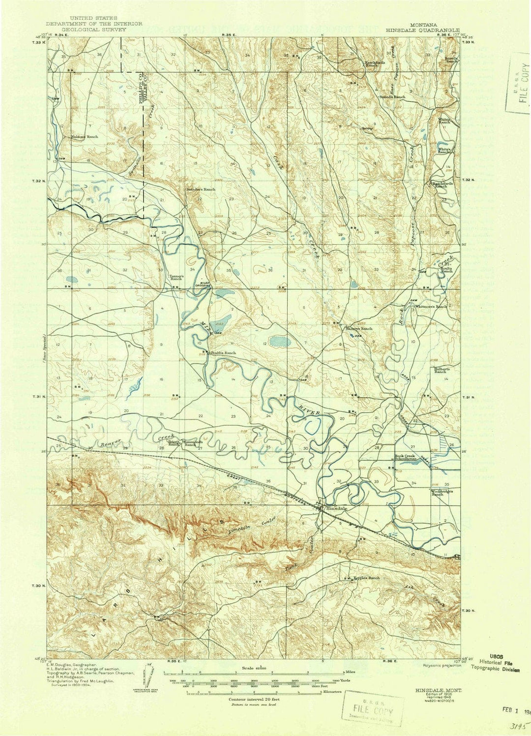 1906 Hinsdale, MT - Montana - USGS Topographic Map